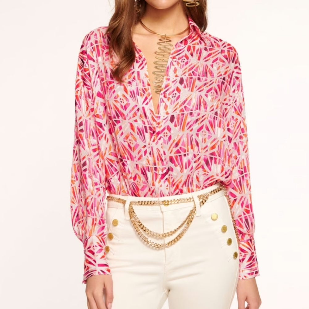 Ramy Brook Melina pink orange‎ button down blouse
